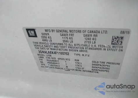 2015 Chevrolet Equinox Ls из США, поврежденный, VIN 2GNALAEK4F1180762